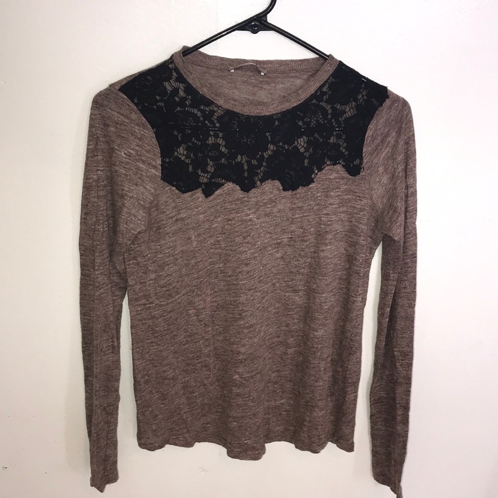 Zara W/B collection long sleeve black lace blouse